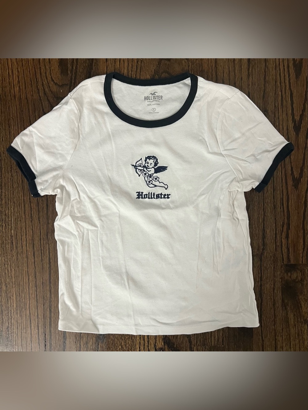 Hollister White Tee with black Cherub Ringer